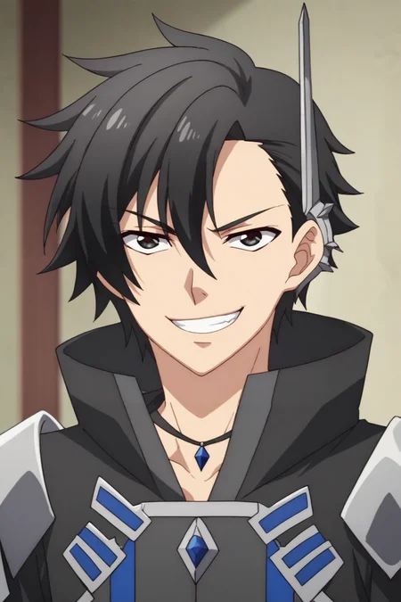 score_9, score_8_up, score_7_up,source_anime,BREAK, rating_safe, intricate details , , , anime screencap, anime coloring, official style, depth of field,1boy, solo, male focus , , , <lora:kelvin:0.90>, kelvin celsius,black hair,black eyes,side swept,short hair,looking at viewer,black coat,accessory,jewelry,shoulder armor,upper body,grin,smug expression , , ,<lora:sdxl_lightning_8step_lora_315544:1>