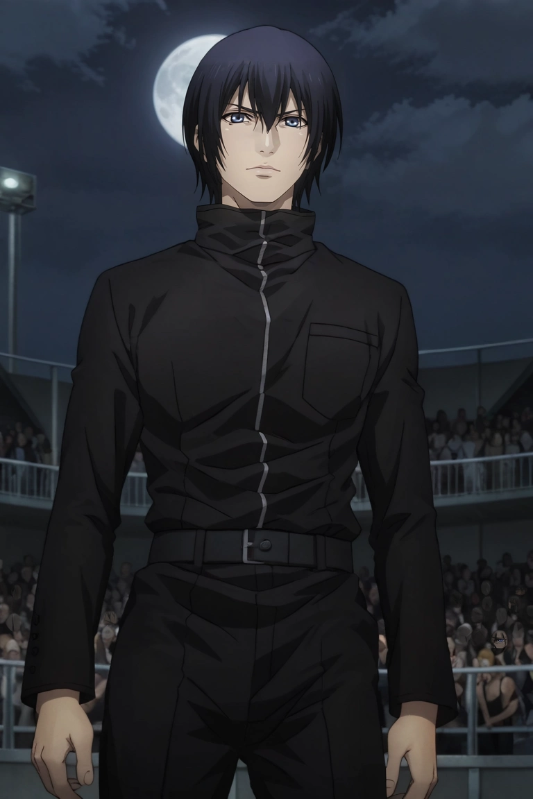 score_9, score_8_up, score_7_up, source_anime, rating_safe, , anime screencap, anime coloring, , looking at viewer, , 1boy, solo, male focus, <lora:ayato_kirishima_pony:0.98>, ayato_kirishima, black hair, blue eyes, hair between eyes, short hair, tokyo ghoul:re, mask, focused, concert, night, full moon, hand on hip, :o, , <lora:sdxl_lightning_8step_lora:1>