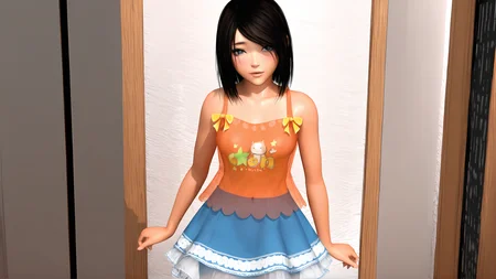 amazing quality,absurdres,best quality,masterpiece,highres,newest,detailed,detailed body,detailed face,masterpiece,best quality,solo,3d,realistic,<lora:onioni:0.8>,
onioni,1girl,solo,dress,skirt,black hair,blue skirt,see-through clothes,