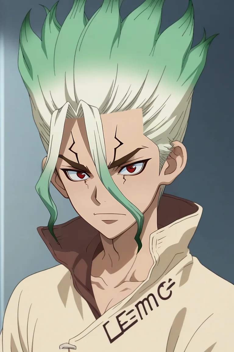 score_9, score_8_up, score_7_up, source_anime, anime screencap, , , looking at viewer, upper body, depth of field, 1boy, solo, male focus, <lora:senkuu_ishigami_pony:0.92>, senkuu_ishigami, green hair, red eyes, multicolored hair, two-tone hair, white hair, facial mark, , , , <lora:sdxl_lightning_8step_lora:1>