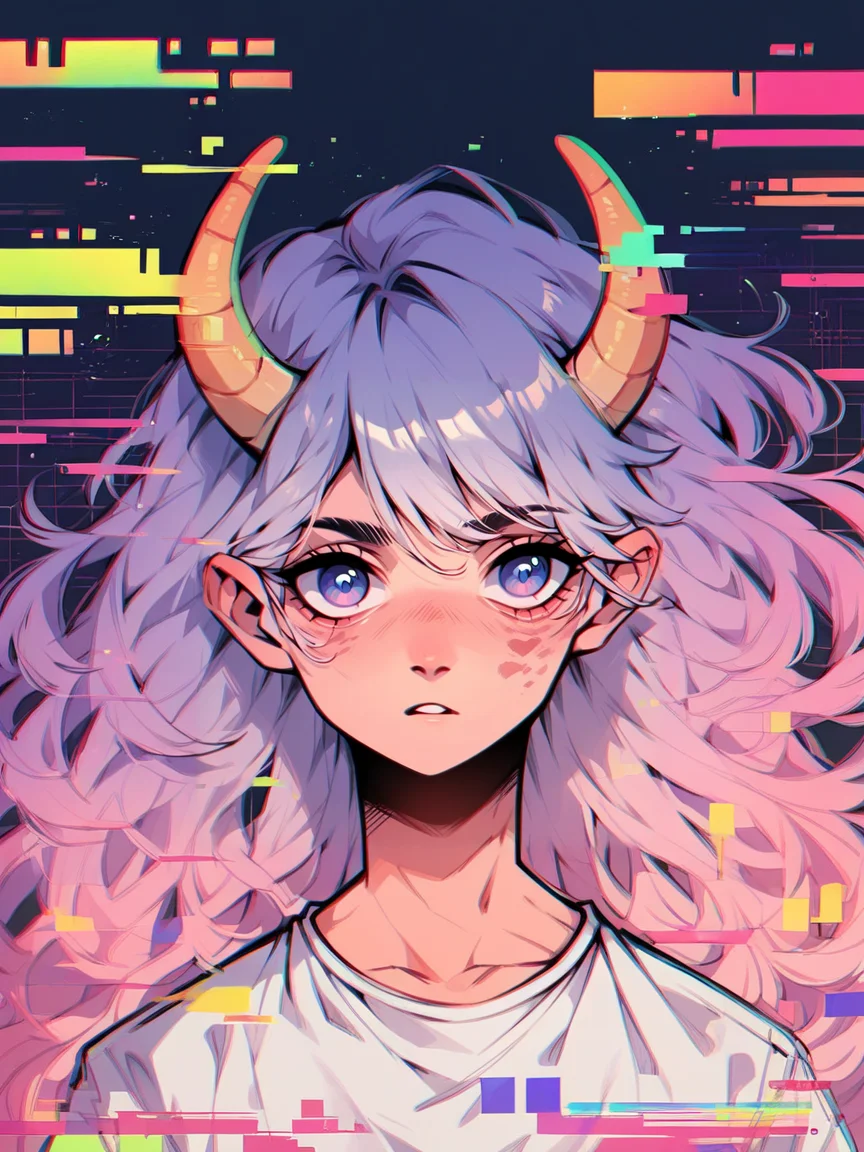 score_9, score_8_up, score_7_up, score_6_up, score_5_up, score_4_up, <lora:gl1tchXLP:1> gl1tch, 1girl, glitch, portrait, angel, horns