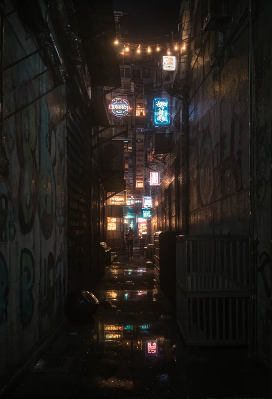 ,ruanyi0866,alley,dark,night,light,outdoors,neon lights,1girl,solo,against wall,<lora:0866 night road_v1_pony:1>, score_9,score_8_up,score_7_up,,8k,1girl,solo,,