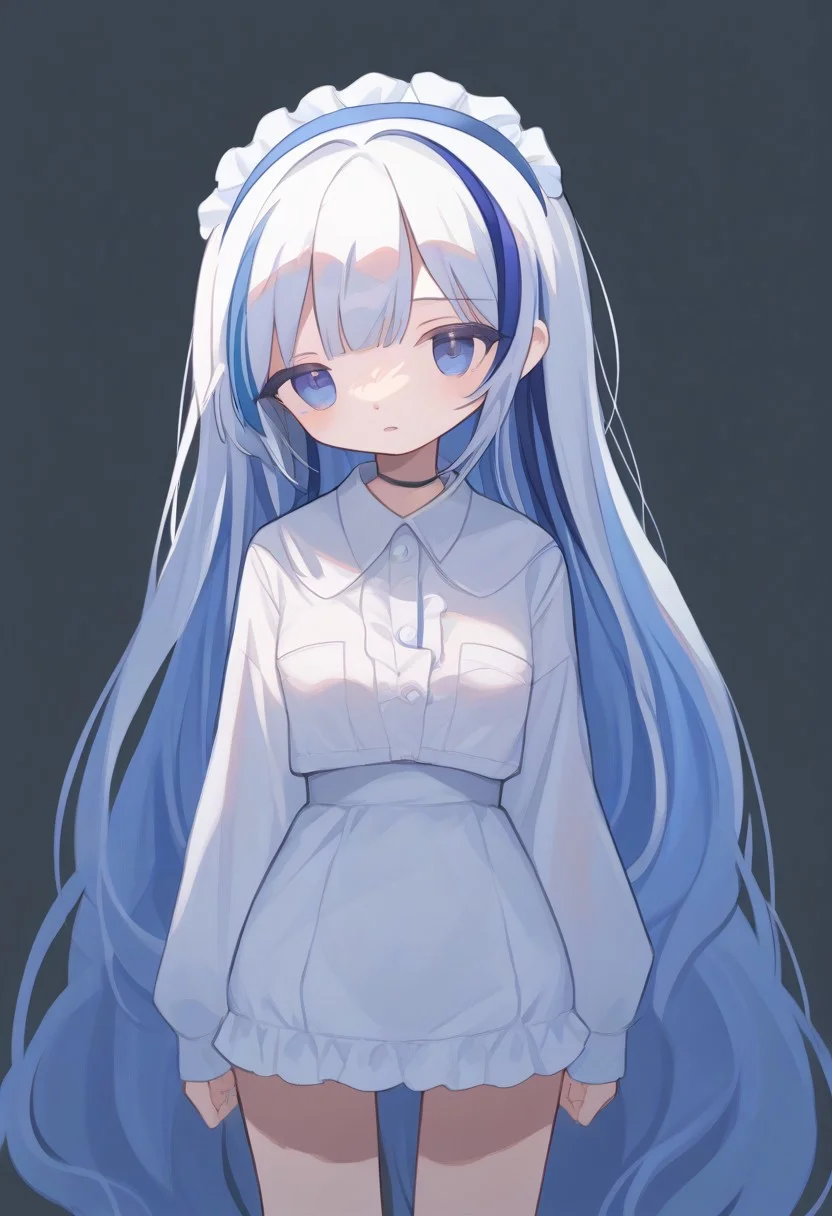 score_9, score_8_up, score_7_up, source_anime, BREAK, standing, simple background, cowboy shot, very long hair, blue hair, streaked hair, multicolored hair, hubblenc