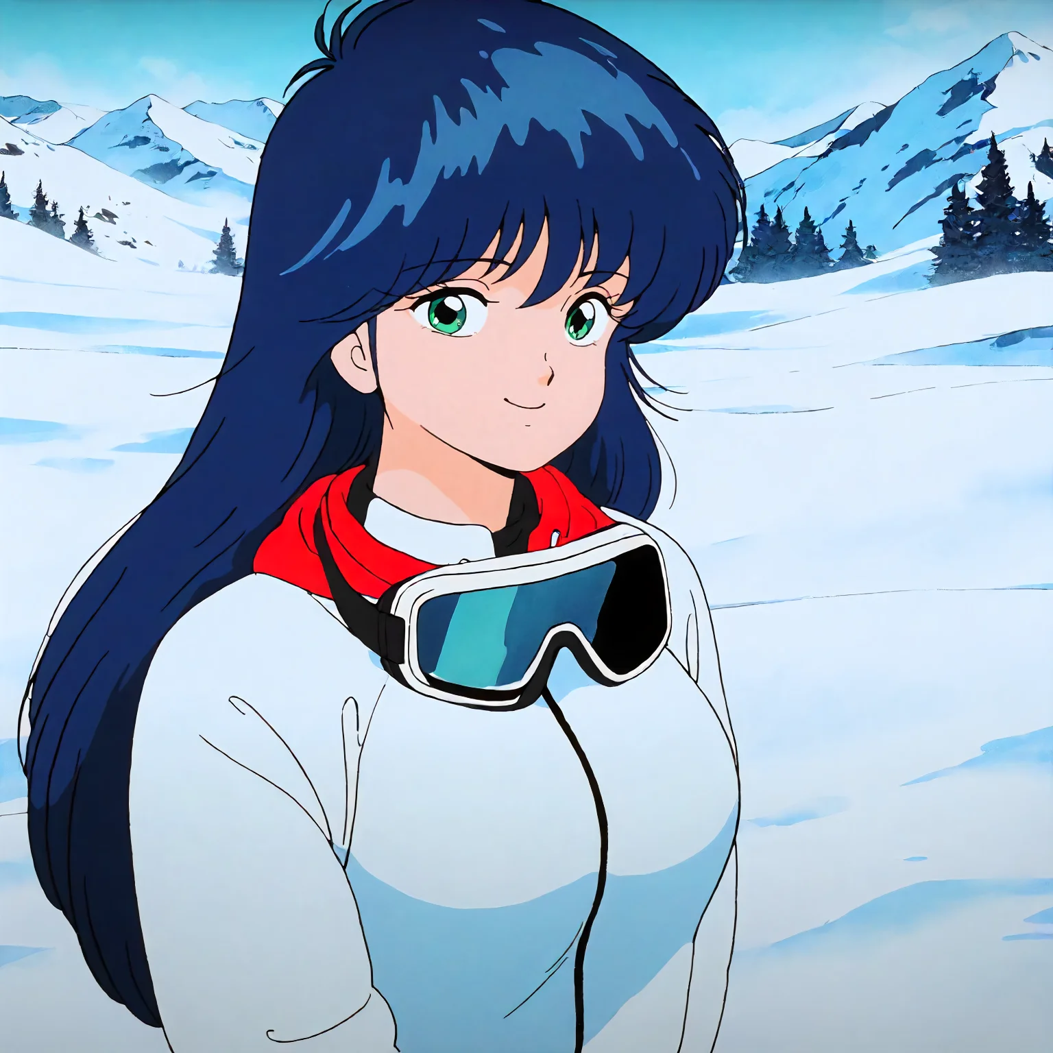 <lora:KOR_MadokaAyukawaXLIllustrious002>,
masterpiece,best quality,good quality,newest,
outdoors,snowy mountains,
smile,
looking at viewer,
solo,
MadokaAyukawa,1girl,blue hair,long hair,green eyes,
breasts,
ski wear,goggles,