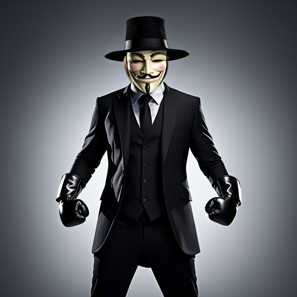 V1024, a man with a guy fawkes mask and long hair and a hat, full body , boxing  pose, detailed eyes, highly detailed , photography, ultra sharp, film, bokeh, professional, 4k, highly detailed   <lora:add-detail-xl:1.5>  <lora:V1024:0.7>