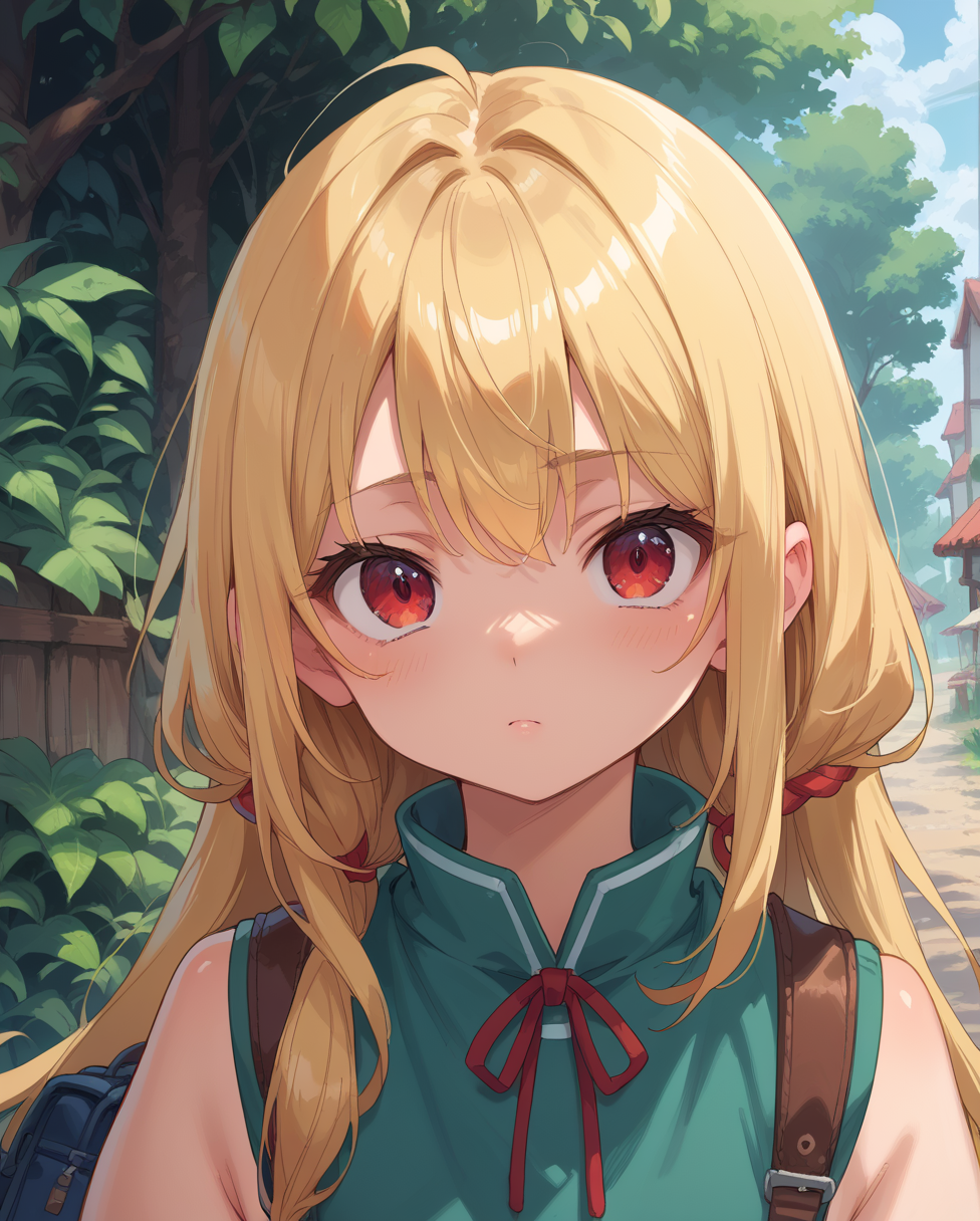 score_9, score_8_up, score_7_up, source_anime,  score_9, score_8_up, score_7_up, source anime,  score_9, score_8_up, score_7_up, source anime,
(shiny skin),
1boy, solo,
outdoors, upper body, looking at viewer, very long hair, blonde hair, red eyes, face shot,