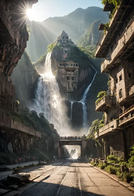 (pastel neon niji colors, terraforming mecha-Pyramid Like drdnght machine hovering above planet earth 20000 bc:1.55),
(atmospheric haze, Film grain, cinematic film still, highly detailed, high budget, cinemascope, moody, epic, OverallDetail, gorgeous, 2000s vintage RAW photo, photorealistic, candid camera, color graded cinematic, eye catchlights, atmospheric lighting, skin pores, imperfections, natural, shallow dof:1.4),
(Ancient megalithic civilization, Azka Lines, on Easter Island:1.1), (The colonial city of the future, in the mist-filled Grand Canyon, on an unknown Earth-like planet, 2 moon on sky, Spaceship flight connects colonies, waterfulls:1), (Machu Picchu, a mountain settlement, incredibly spectacular:1), (avant-garde, future, reality, science fiction, photorealistic), White limestone with black granite, fountain, waterfall, landmark, square, path, narrow street, (Large Files, Ultra Realistic, 8K, 16k, FHD, HD, VFX, Perfect, Photography, composition, Architecture Sales Photography, Architecture Competition, Ultra High Resolution, Cinematography, High Resolution Image:1), (dramatic lighting, direct sunlight, ray tracing, clear shadow:1), (real landscape:1), (blurred background:1.0), (urban background, more_details) ,
extremely detailed, industrialbuilding, drdnght machine, spstation, mayamaze, caveruinsAerial