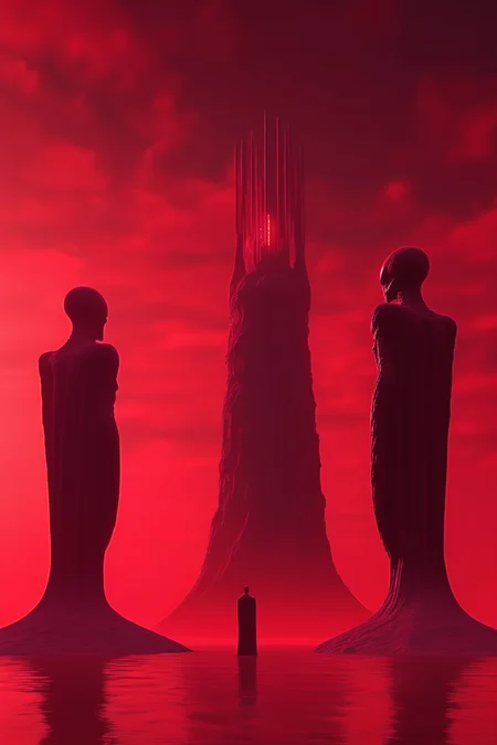 <lora:Christopher Balaskas Style:1>Christopher Balaskas Style - The smooth almost faceless statues of alien gods tower above an alien sea, in the style of Beksinski, Unreal Engine, Octane render, a variety of red tones with gradients