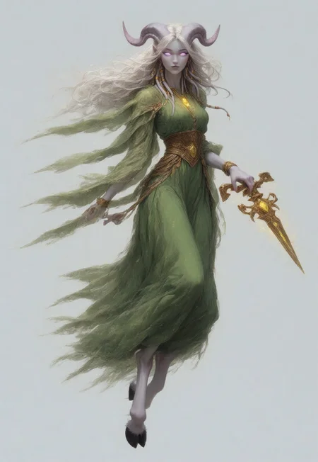 (absurdres, highres, best quality, masterpiece:1.4), 
score_9, score_8_up, score_7_up, score_6_up, 
detailed, 
detailed body, 
detailed face, 

(culDraenei, 
female, 
purple eyes, 
no sclera, 
no pupils, 
athletic, 
tall, 
slim, 
pale skin,
grey skin, 
long ears),

loose long green dress,  
yellow pendant, 
sleeveless, 

cheerful, 
(((full body))), 
posing, 
floating, 

(((white background, plain background))), 
(((no objects in background)))