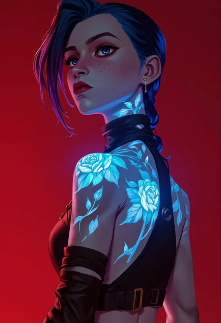 <lora:i_see_red_by_redtvpe:3.14> <lora:jinx-league-of-legends:3.14> <lora:BioInk2FLUX:3.14>