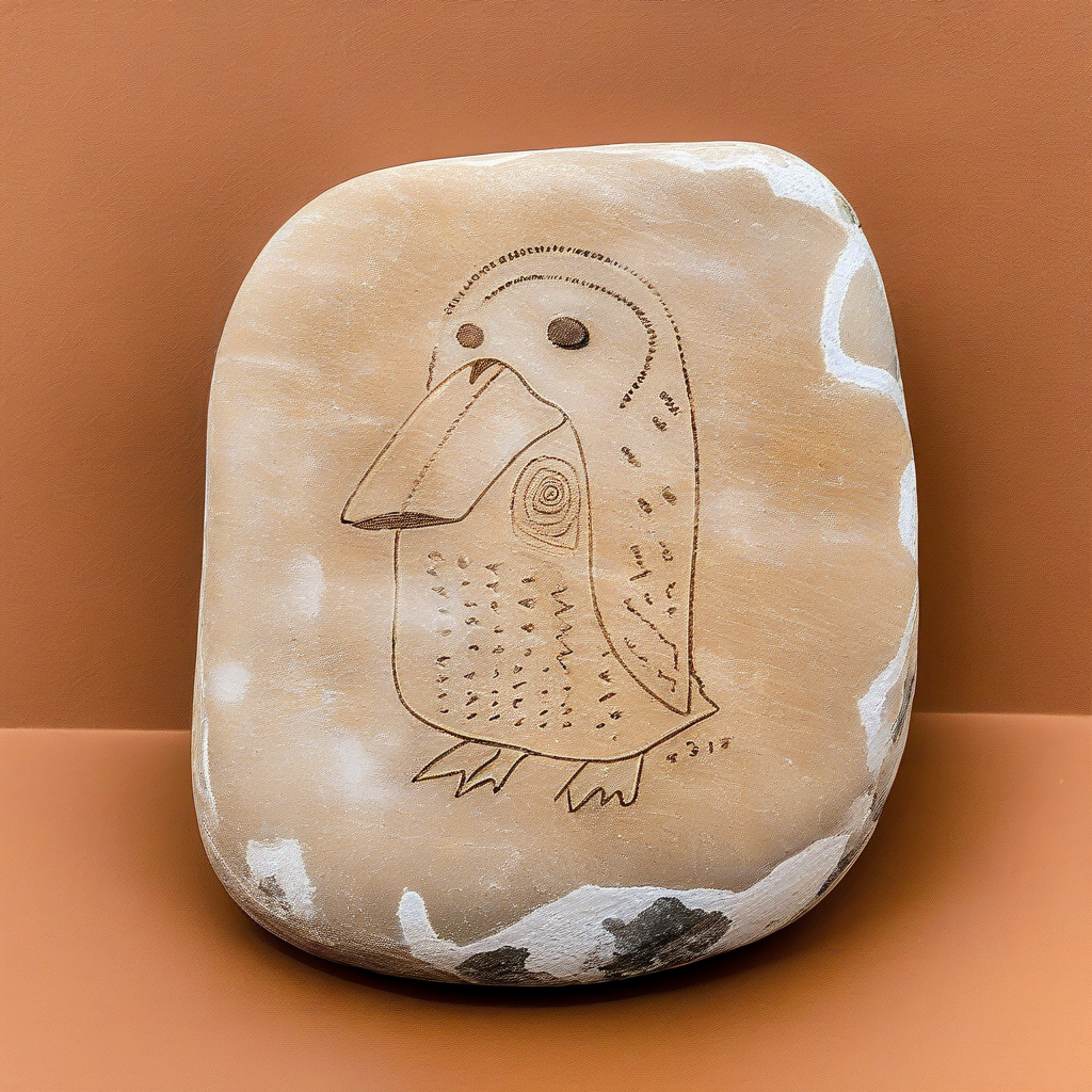 photograph of a wassie petroglyph stone, of a stone with an etching of a (wassie:1.2), (flat white background:1.5),  <lora:231117_newmantagwassersv2:0.9>