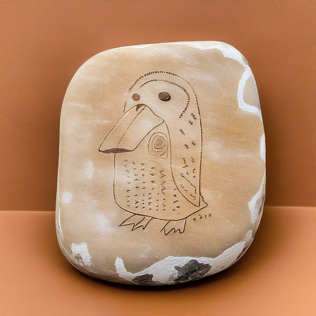 photograph of a wassie petroglyph stone, of a stone with an etching of a (wassie:1.2), (flat white background:1.5), <lora:231117_newmantagwassersv2:0.9>