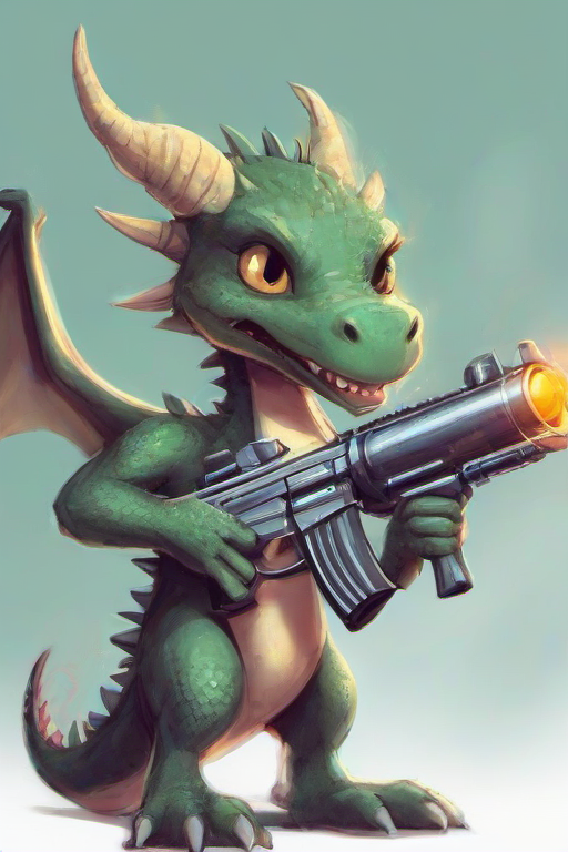 <lora:PE_ToonReal:0.8> PEToonReal,
dragon holding a machine gun