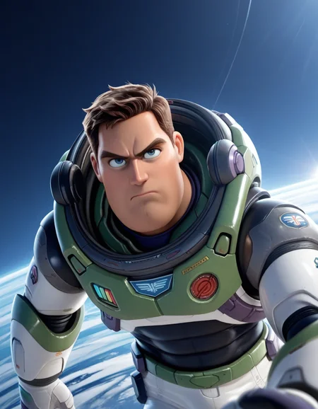 masterpiece, best quality, amazing quality, <lora:Buzz_Lightyear_IL:0.9>, BuzzLightyearIL, 1boy, male focus, muscular, solo, blue eyes, brown hair, short hair, spacesuit, serious, dynamic angle, <lora:cfg_scale_boost:0.4>