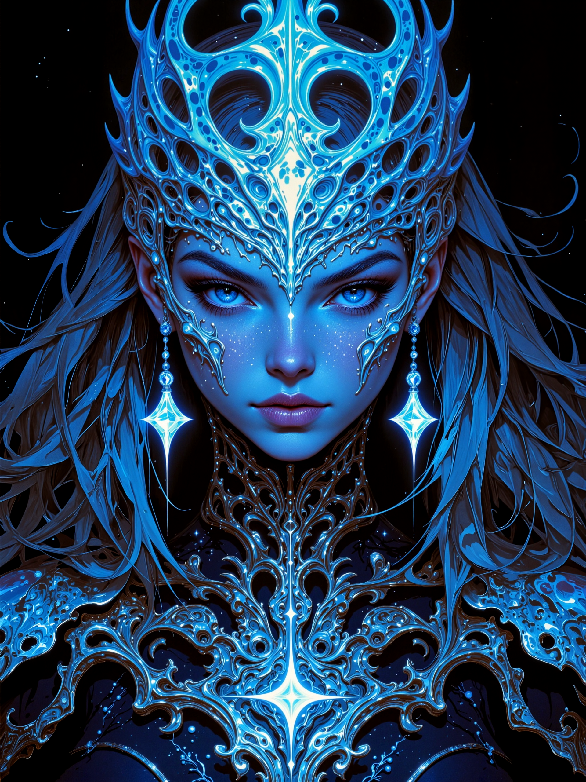 famous masterwork sci-fi portrait painting of a beautiful princess, highly aesthetic, gorgeous, stunning, hyper-realistic, photo-realistic, ultra detailed, high resolution, uhd, 8k, 4k, epic, dramatic, accurate, symmetrical composition, at night, dim lighting, beckoning, the children of the night, the spirits of the undead, and the lesser lights, now the time has come to reach out, we must heed their calls, when strange gateways beckon, sinister glow, cyclopean tomb, rising undead, shifting shadows, living metal, lovecraftian, cthulhu mythos, in the style of ckpf, amanoer, <lora:style-painterly_fantasy-flux-by_chronoknight:0.76> <lora:style-retro_anime-flux-by_lizardman245:0.44> <lora:style-yoshitaka_amano-elden_ring-flux-by_alicient:0.48>