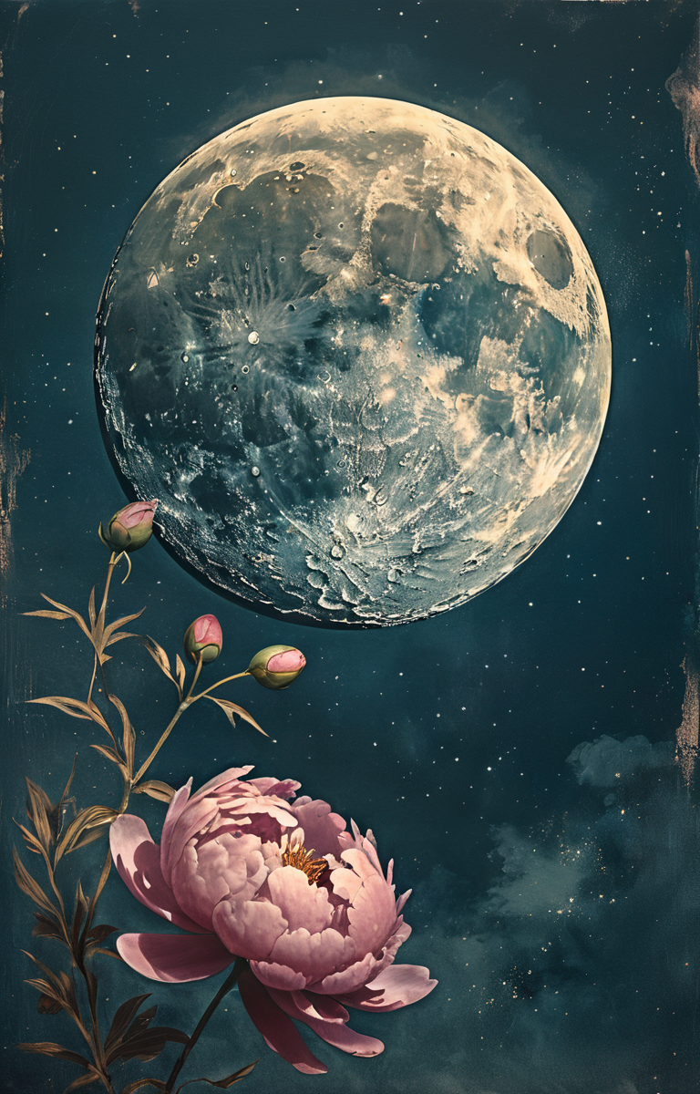 masterpiece,best quality,<lora:tbh67-sdxl:0.6>,illustration,MOON, decaying peonies