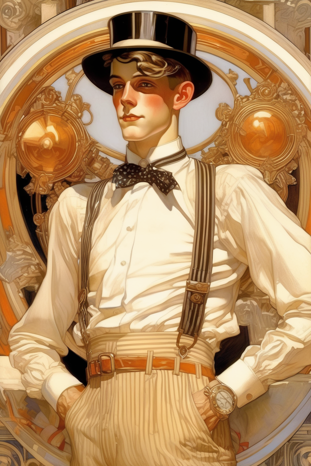 <lora:J.C. Leyendecker Style:1>J.C. Leyendecker Style - joseph Christian Leyendecker illustration representing Edwardian era classism