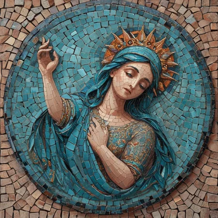 Terracotta torrid holy turquoise, ArsMJStyle, Mosaic art <lora:ArsMJStyleSDXL_-_Mosaic:0.9>