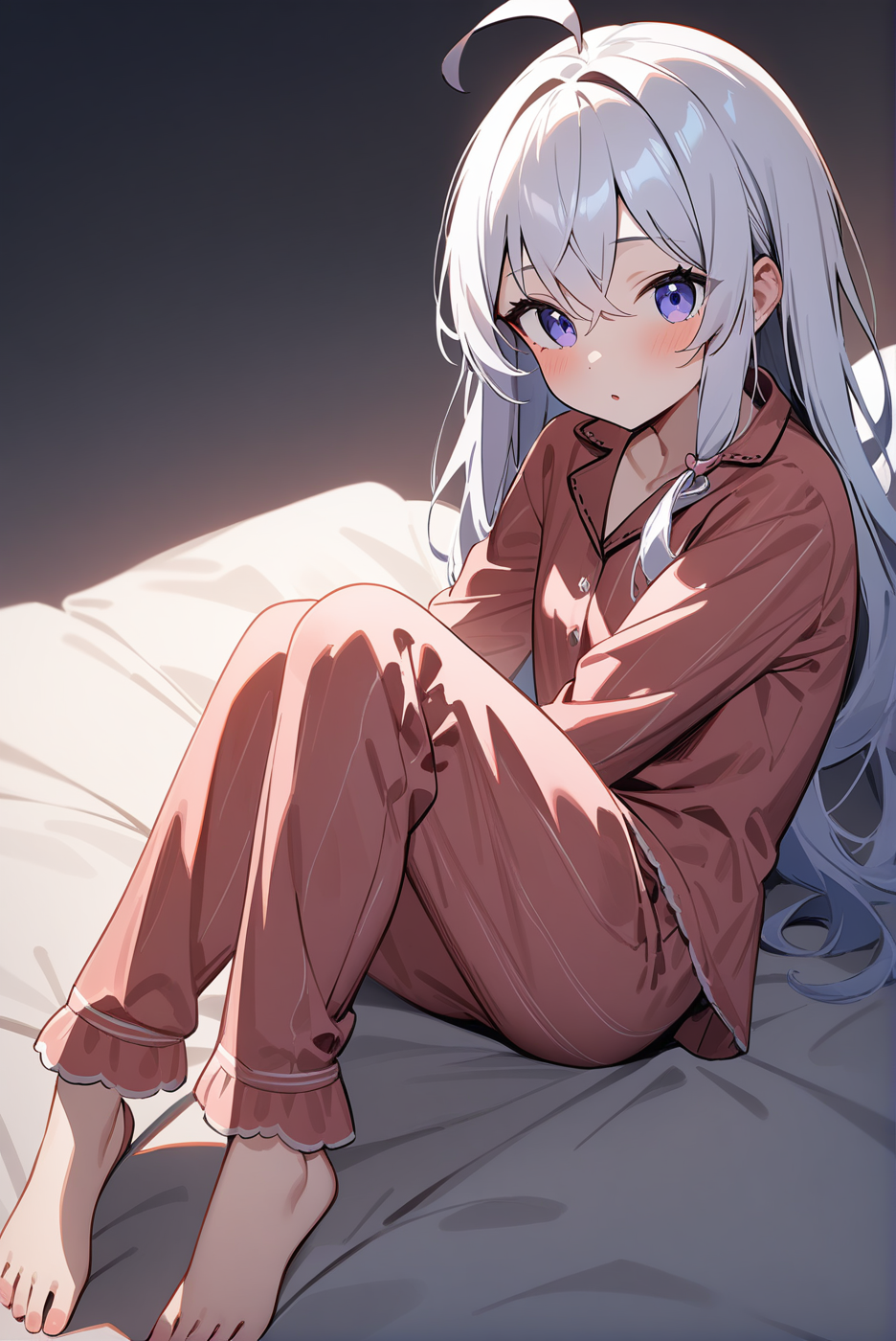 pajamas, mm-elaina, ahoge, 1girl, solo, skinny, masterpiece, absurdres, high quality, highres, best quality, (full body:1.20), recent <lora:mm-elaina-V02-000003:0.5>