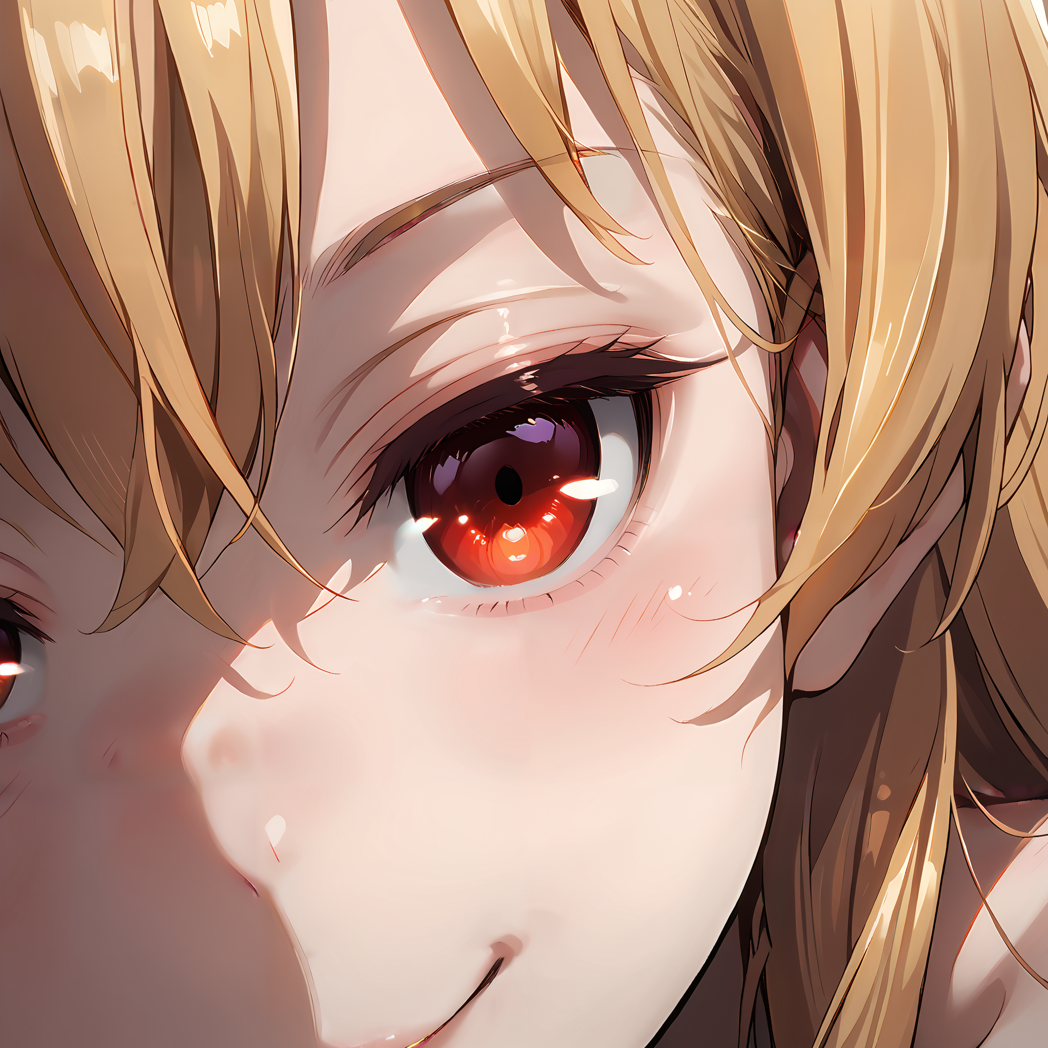 score_9, score_8_up, score_7_up,source_anime,face close-up,close-view,eye focus,dynamic angle,(three-quarter view),1girl,Yue,young adult,detailed skin,perfect skin,beautiful detailed eyes,cute,beautiful,glowing shining bright blonde hair,wide light smile,half-closed eyes,detailed skin