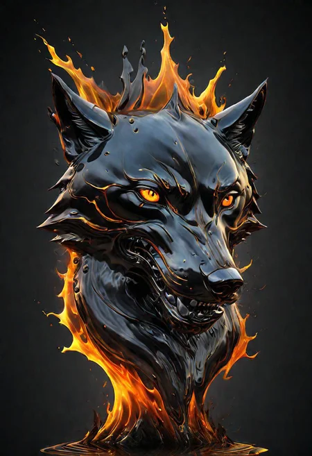(masterpiece))
a wolf head,
HDR, hyper realistic,
Black goo,
godly auburn light, flames,