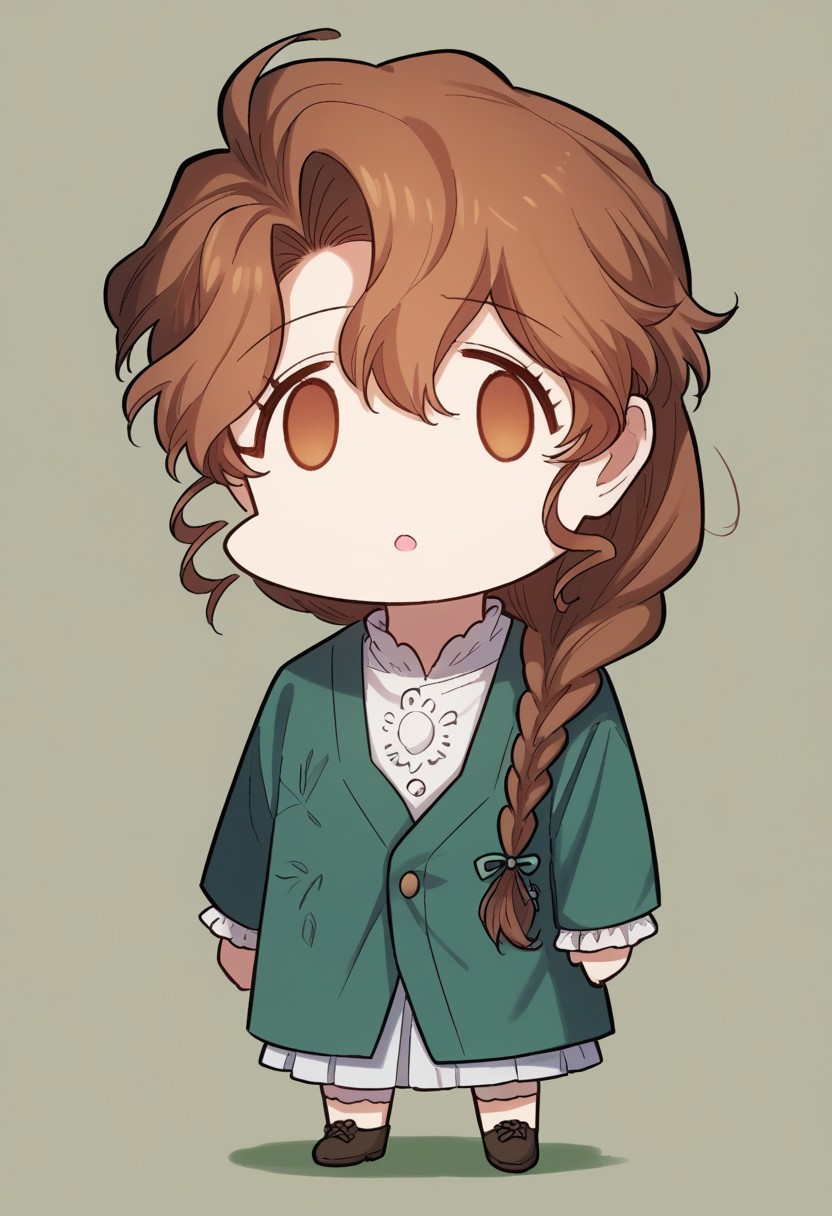 zPDXL3, score_9_up, score_8_up, score_7_up, (Anime_source), 1girl, Dillon brown eyes, brown hair, long hair, single braid hair, facefx, empty eyes, open mouth, (chibi), meme, full body