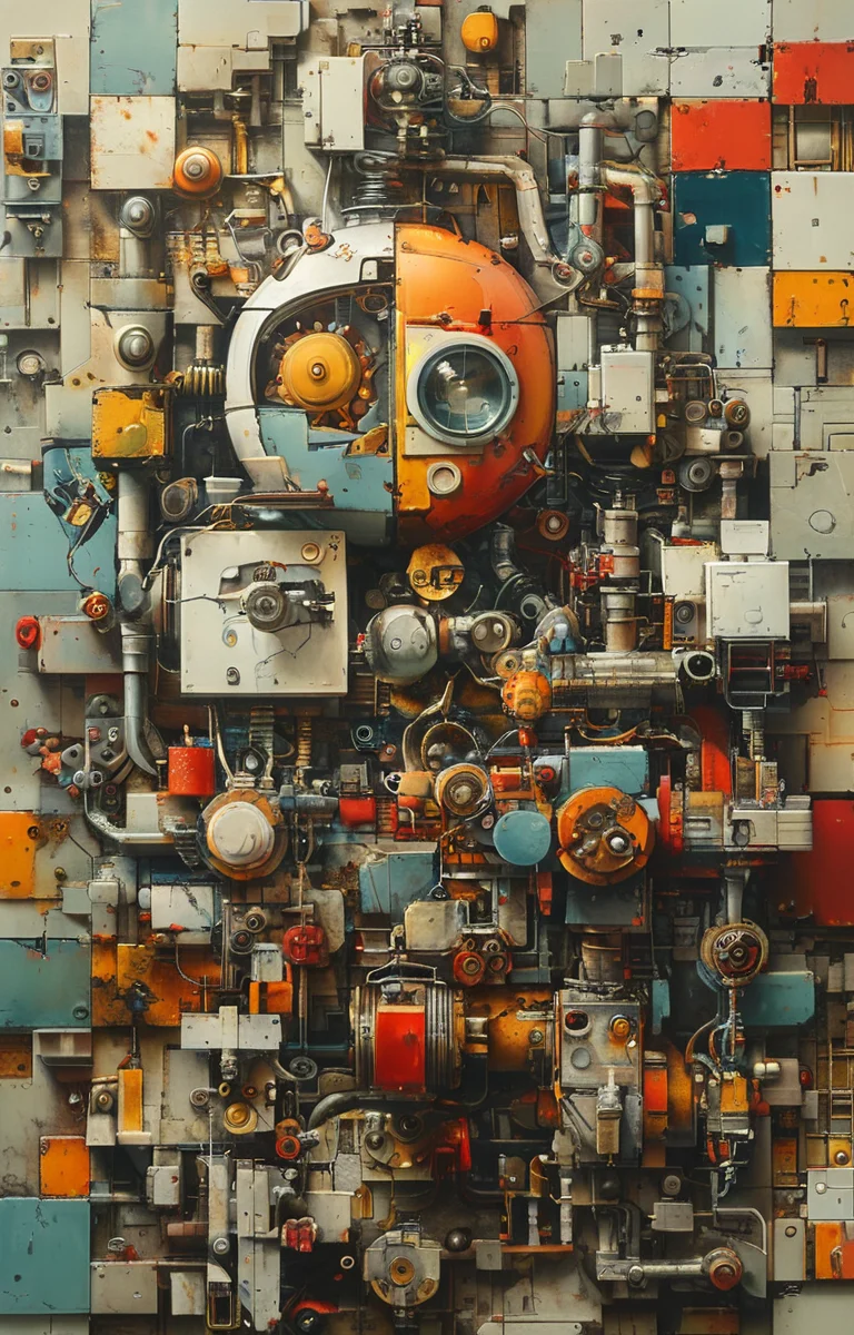 masterpiece,best quality,<lora:tbh244-sdxl:0.9>,illustration,style of Exploded assembly
portrait of Housework robots