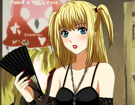1girl, misa amane, blonde hair, black bra top, pig tails, standing, horny, black dress, poster cover, fan art, intro, <lora:perfect-eyes:1>, perfecteyes, <lora:misa_amane-step00005000:1>