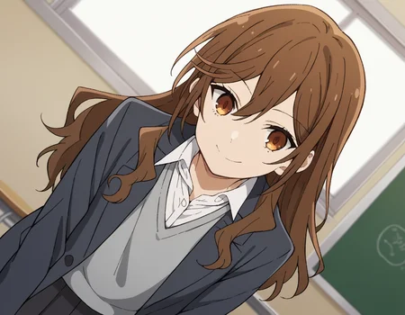 score_9, score_8_up, score_7_up, source_anime,
kyoukohori,  <lora:kyouko-hori-s2-ponyxl-lora-nochekaiser:1>,
kyouko hori, long hair, bangs, brown hair, hair between eyes, brown eyes,
shirt, school uniform, jacket, collared shirt, blazer, sweater, grey sweater, white shirt, black blazer, skirt, black skirt,
indoors, classroom, smile, bent over,
cowboy shot, looking at viewer, solo, dutch angle,