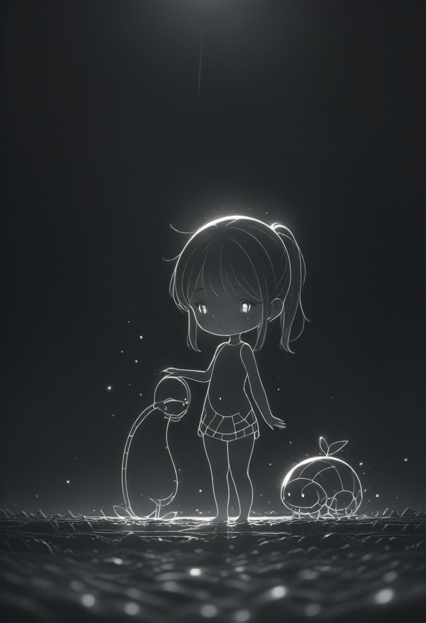 masterpiece, best quality, LIGHT ART PICTURE BOOK, black theme