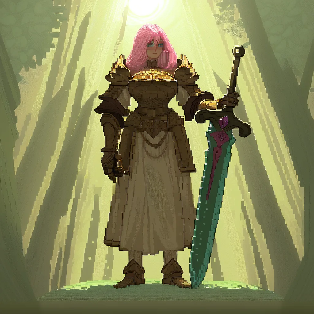 score_9, score_8_up, score_7_up, source_anime, fine sketch, manga style, vibrant pixel art, detailed pixel art, (1girl), pink hair, {blush}, med hair, bangs, a medieval assassin, wearing a (long heavy tunic with a hood), and light armor, highly detailed, full body illustration, milf, mature female, late 30s, midwife, adventurer, heroin, grabbing the handle of a, (giant_sword), (resting stance), wide shoulders, (muscular:1.2), (tall height), busty, gauntlets, (armor tasset's:1.1), leaning left, looking to the left, epic composition, fantasy, a stunning scene, fantasy aesthetic, pink-blossom trees in the background, with insanely intricate details and textures, sun rays, dramatic lighting, perspective, dynamic, foreshortening
