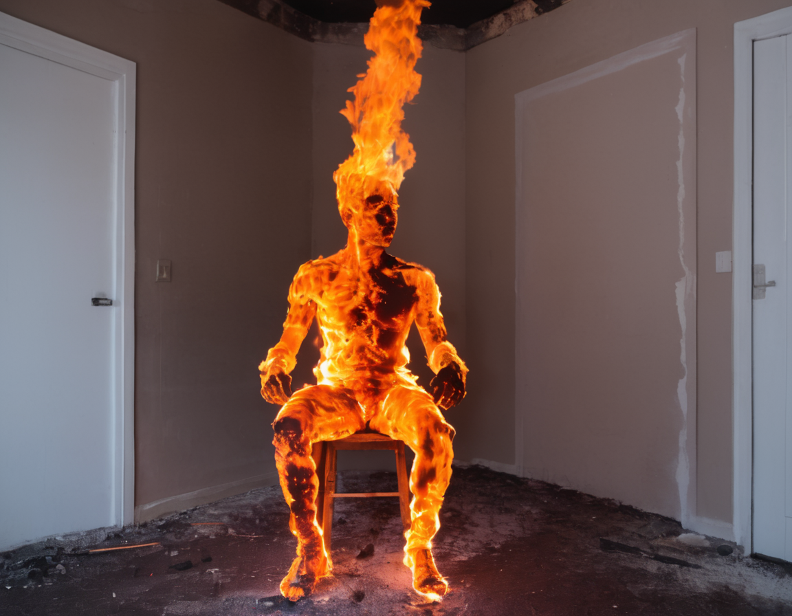 photo of fire that looks like a man sitting in a room <lora:Aether_Fire_v1_SDXL_LoRA:1>