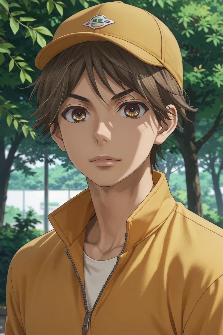 score_9, score_8_up, score_7_up, source_anime, rating_safe, , semi-realistic, looking at viewer, , 1boy, solo, male focus, <lora:hayato_shinomiya_pony:0.98>, hayato_shinomiya, brown hair, brown eyes, short hair, , , trucker hat, <lora:sdxl_lightning_8step_lora:1>