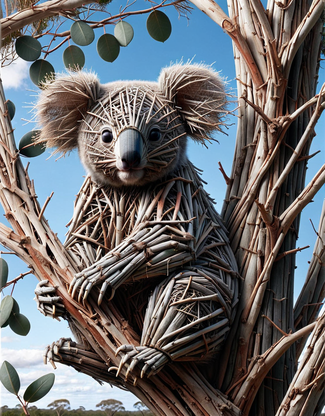 ais-stcks koala clinging to a eucalyptus tree <lora:ais-stcks-sdxl:1>
