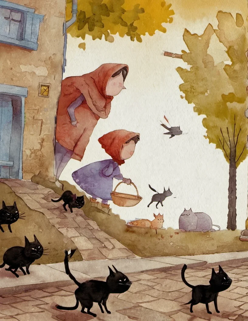 a painting of a little girl feeding cats on the stree in the style of adilson-farias,<lora:adilson-farias-sdxl-v1-000076:1>,