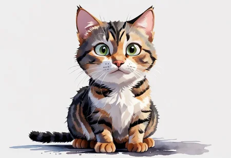 AA tabby cat with a lot of black and I want the Disney Pixar style in a white background painted by watercolor 3DAnimationStyle