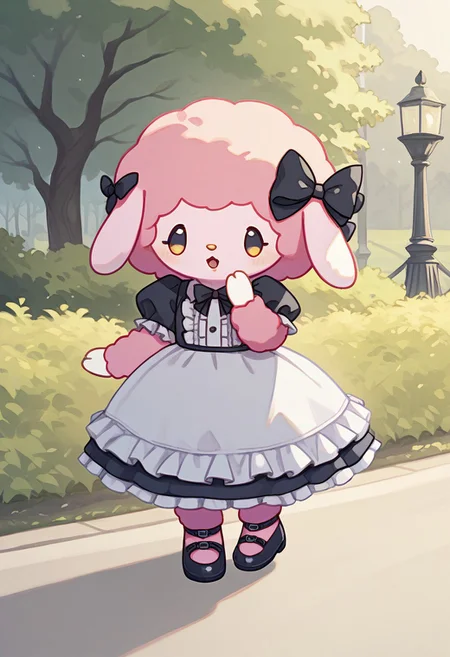 score_9, score_8_up, score_7_up, score_6_up, score_5_up, BREAK
sweet_piano, furry, female furry, 1girl, solo, looking at viewer, open mouth, park, goth dress, bow, ribbon, full body, hair bow, heart, frills, shoes, hand up, black footwear, no humans, black ribbon, black bow, frilled dress, straight-on, pink fur, dynamic pose