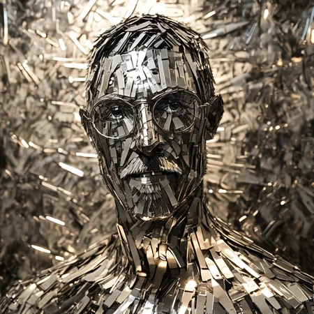 franglamex professional photo human in an expressive pose made of metal, high details and very detailed, cinematic, professional light<lora:franglamex:1>