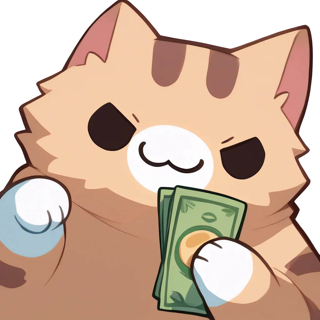 score_9, score_8_up, score_7_up, source_anime, simple background, white background, animal focus, solo, nekoemoji, cat, smug, holding money, solid circle eyes <lora:discord_nekonekonekone_ponyXL:1>