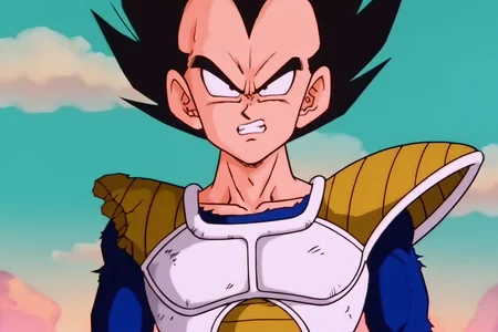 source_anime, score_9, score_8_up, score_7_up, anime screencap,8k, absurd res,
vegeta, solo, black hair, gloves, 1boy, upper body, male focus, outdoors, sky, teeth, cloud, armor, black eyes, torn clothes, frown, cloudy sky, spiked hair, clenched teeth, green background, serious, saiyan armor, v-shaped eyebrows, torn bodysuit, looking at viewer, damaged armor, blue bodysuit, arms at sides, white gloves, 1990s \(style\), retro artstyle
 <lora:vegeta_pony_v1:0.8>