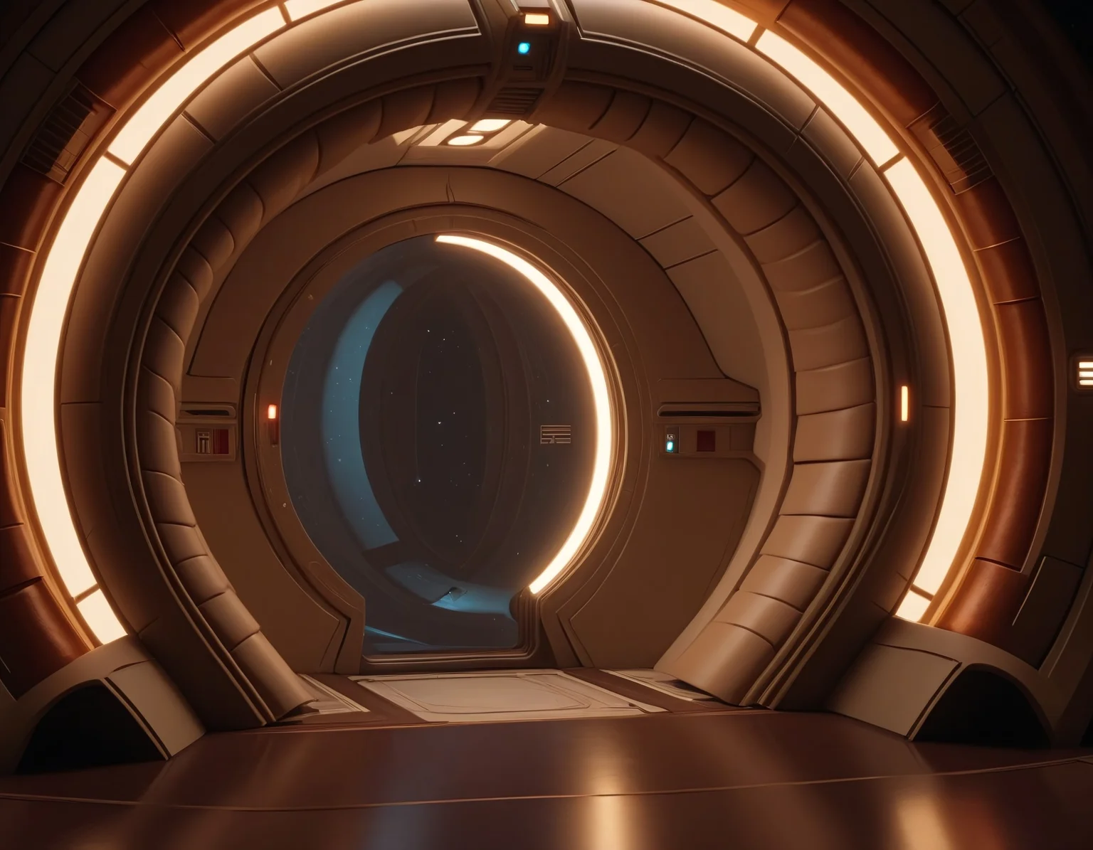 frelling, frelling interior, interior spaceship doorway, scenery, science fiction, warm lighting, a welcoming and friendly atmosphere, <lora:Frelling_Interior:1.0>