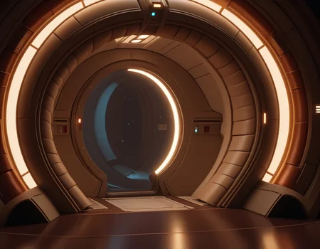 frelling, frelling interior, interior spaceship doorway, scenery, science fiction, warm lighting, a welcoming and friendly atmosphere, <lora:Frelling_Interior:1.0>