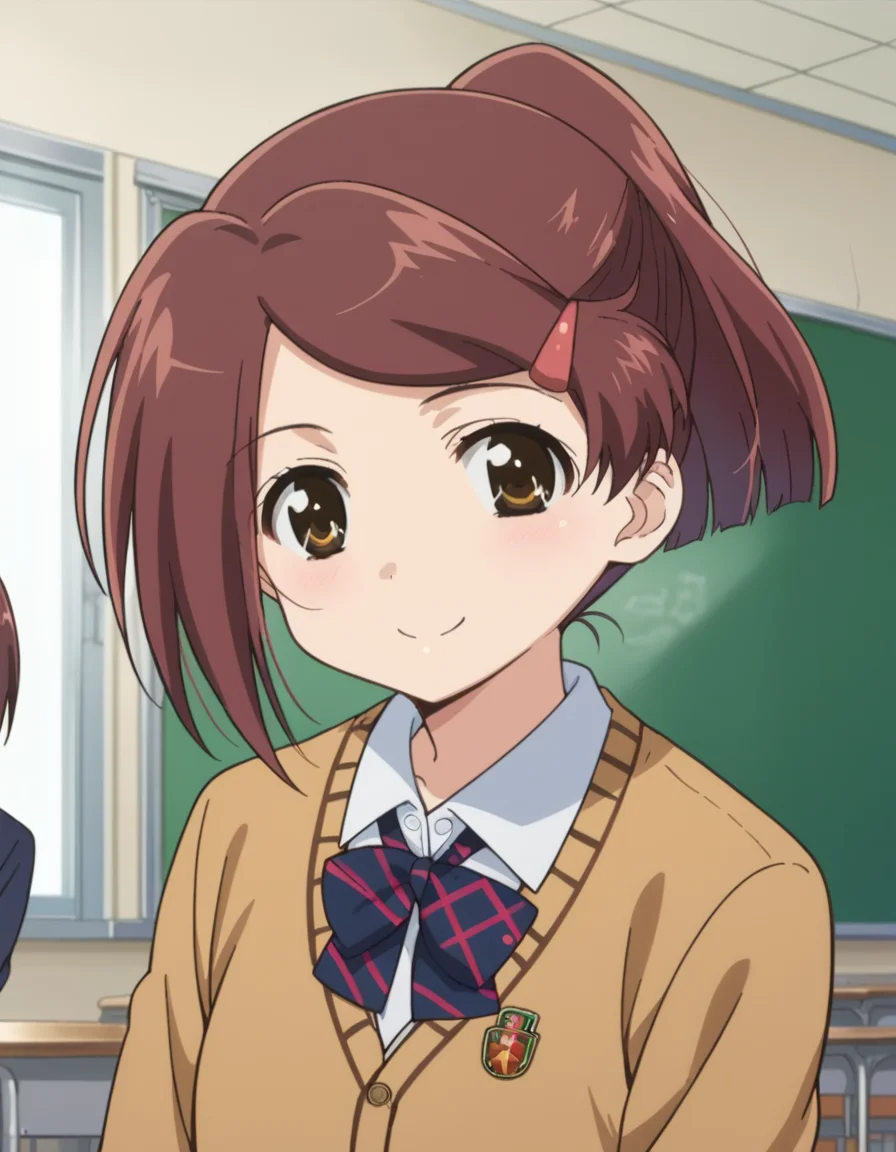 score_9, score_8_up, score_7_up, source_anime,
akosuminoe, <lora:ako-suminoe-ova-ponyxl-lora-nochekaiser:1>,
ako suminoe, short hair, brown hair, hair ornament, brown eyes, ponytail, hairclip,
skirt, shirt, school uniform, white shirt, socks, plaid, kneehighs, plaid skirt,
indoors, classroom, smile,
looking at viewer, dutch angle, cowboy shot,