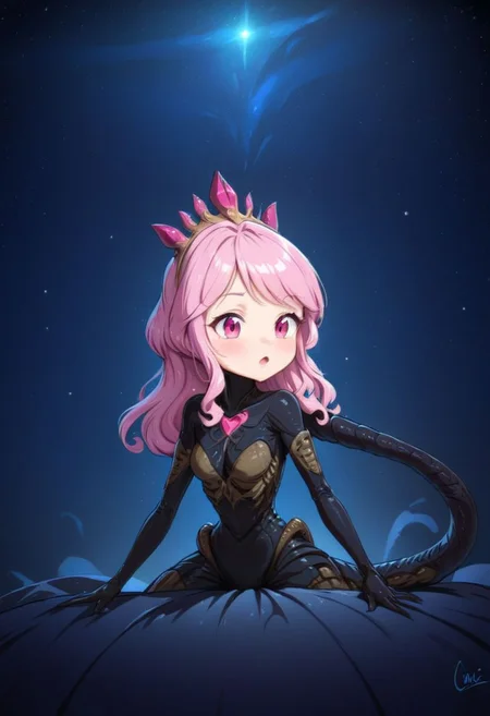 extremely cute xenomorph in space, disney princess, caric art, caricature, beautiful, adorable, 8k, hd, detailed, intricate details
