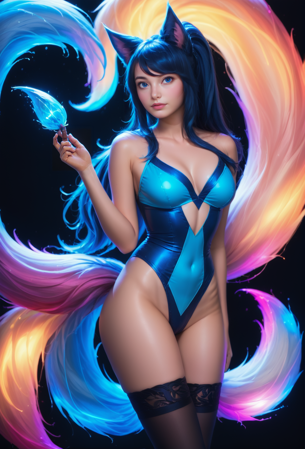 bluefoxeijSDXL standing in a river by night <lora:bluefoxeijSDXL-000009:1>
