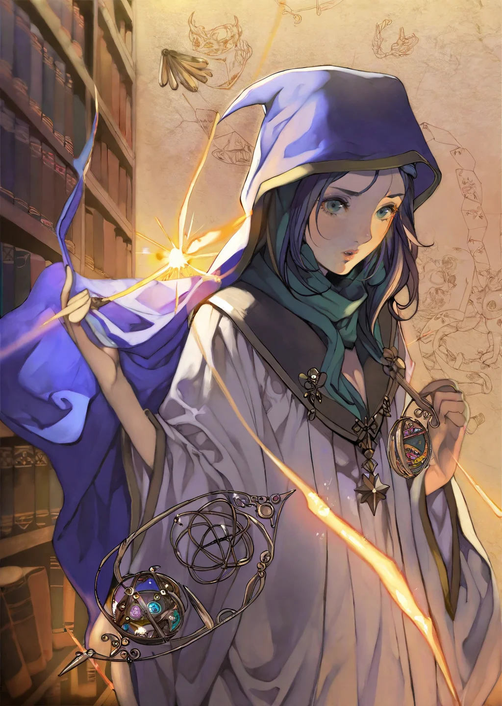 by oda non
by yogisya
1girl cleavage, robe
explores a dimly lit attic filled with old books, casting eerie shadows on the walls. close up
magic library
colorful
gradient
glowing particles
warm lights,