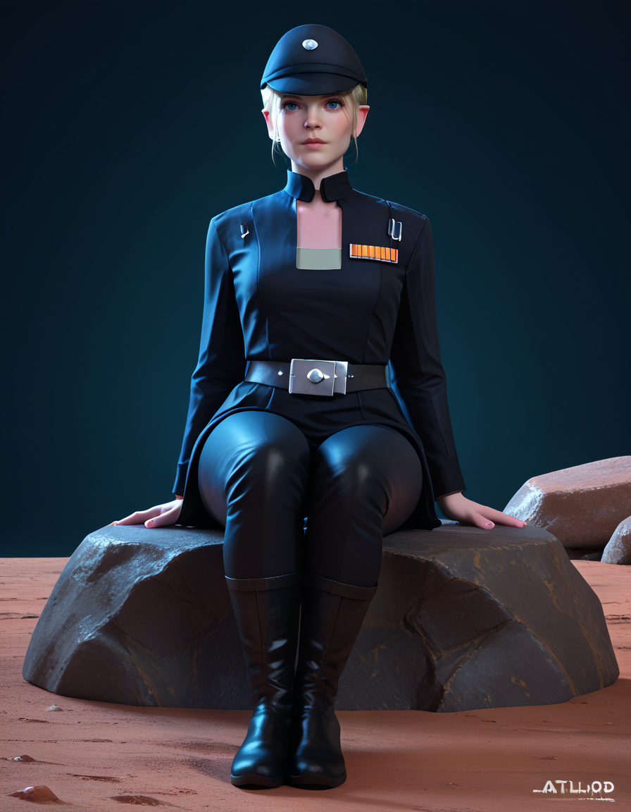 score_9, score_8_up, score_7_up, Masterpiece, high-res, 2k, best quality, 3d, 1girl  juno eclipse, imperial uniform <lora:Juno_eclipse_pony-000040:1> Sitting on a rock or boulder looking peaceful