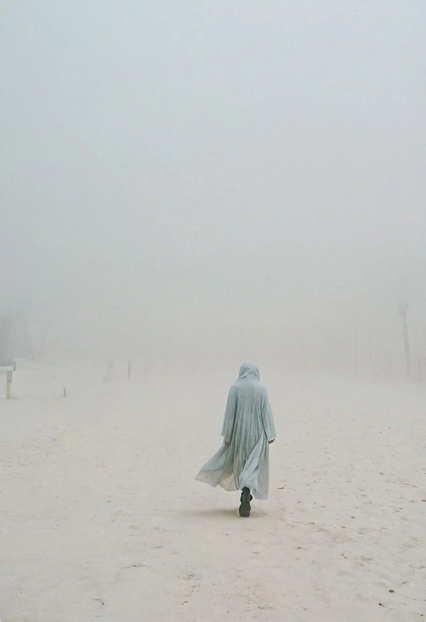 (best quality ) ,(burqaaward winning, fog, (aesthetic of with serenity atmosphere:0.5))(analog photo:1.2),((),(dynamic camera), DUNA ,pure white , detailed, , , hyper detailed, professional poster art, bold lines, award winning, , FastNegativeV2, ral-dissolve, cyberpunk