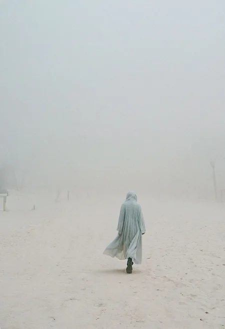 (best quality ) ,(burqaaward winning, fog, (aesthetic of  with serenity atmosphere:0.5))(analog photo:1.2),((),(dynamic camera), DUNA ,pure white , detailed, , , hyper detailed, professional poster art, bold lines, award winning,  , FastNegativeV2, ral-dissolve, cyberpunk