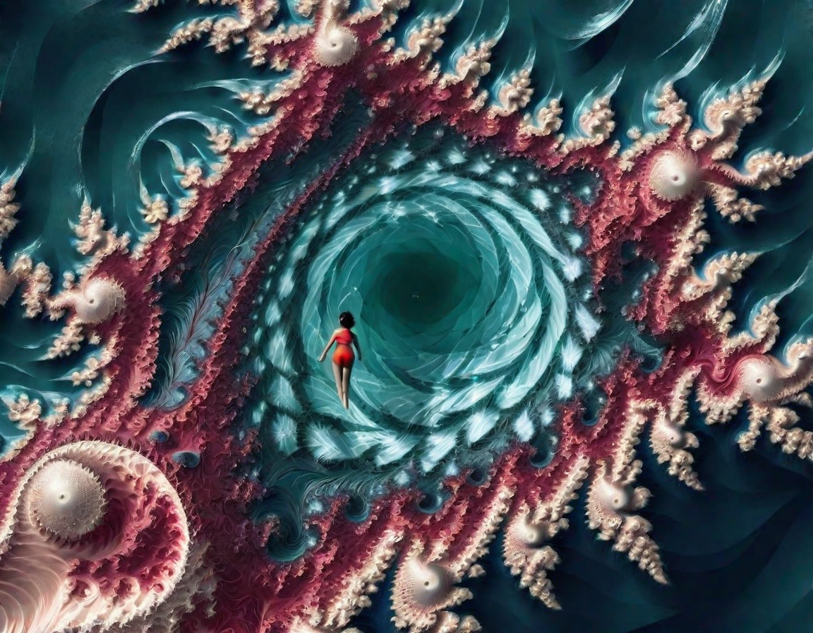 person swimming through a  Frac_XL ocean<lora:Frac_XL:1>